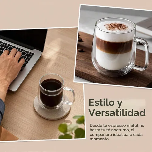 Vista 3 de Little World Taza de café de vidrio, 8.5 onzas, doble pared, aislada, resistente al calor, para té, café, café con leche, capuchino, espresso, té