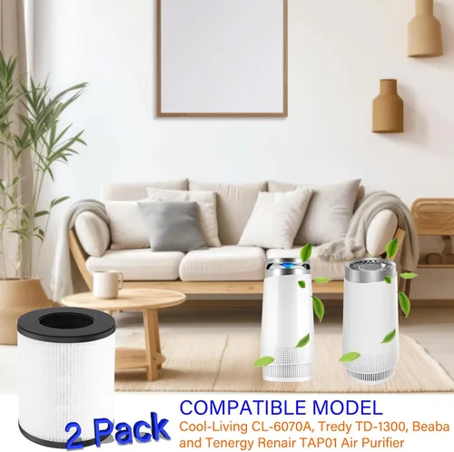 Vista 2 de Paquete de 2 filtros de repuesto CL-6070A para purificador de aire Cool-Living CL-6070A, Tredy TD-1300, Beaba y Tenergy Renair TAP01, H13 True HEPA