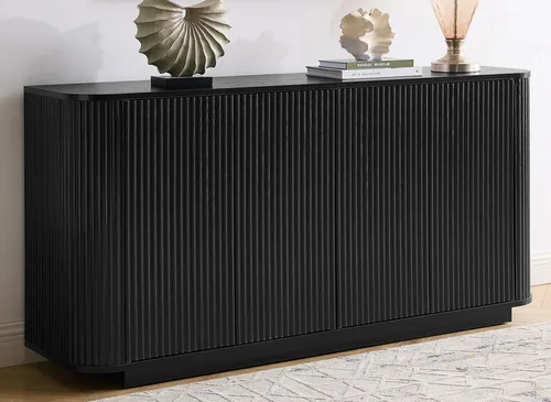 Vista 18 de LKTART Aparador de 64 pulgadas con almacenamiento, armario de almacenamiento de madera acanalada, aparador Credenza con estantes ajustables, resorte