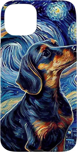 Vista 9 de Funda para iPhone 16 Starry Night Famoso Estilo de Pintura Dachshund