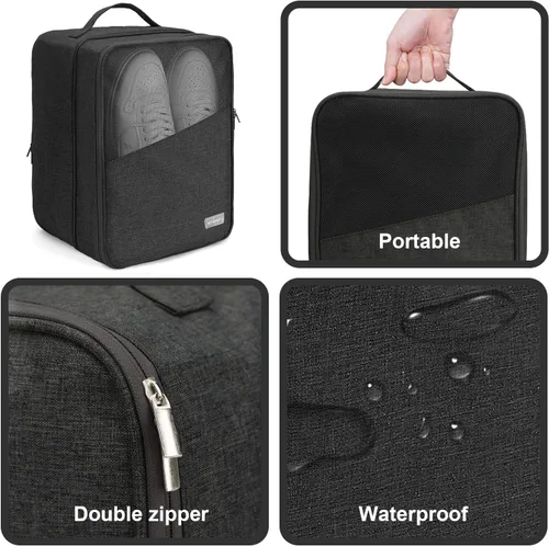 Vista 4 de Emissary Bolsa para zapatos con capacidad para 3 pares de zapatos para viajes, grandes bolsas impermeables para almacenamiento, bolsas de zapatos