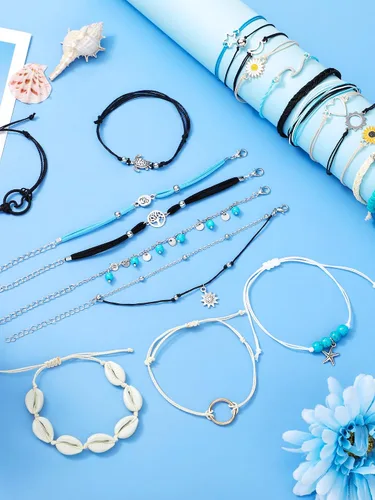 Vista 6 de Hicarer 21 pulseras de olas surfistas ajustables e impermeables hechas a mano para la amistad, joyería para mujer
