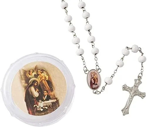 Vista 2 de Alitaver 12 piezas de recuerdos de fiesta de bautismo de madera perfumada blanca Rosario Guardián Ángel Bebé Ángel Nuestra Señora de Guadalupe San
