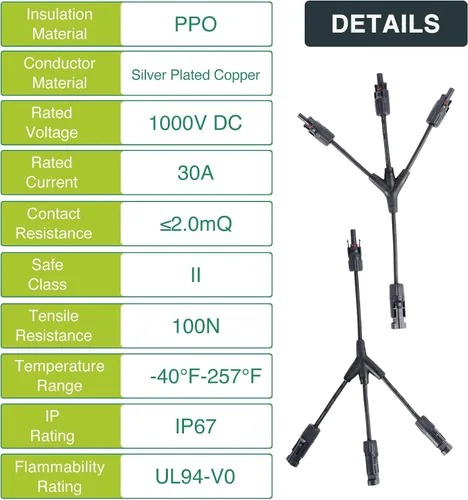 Vista 6 de Conectores solares de rama Y, conectores paralelos de panel solar, kit de herramientas de enchufe de cable solar de 1 a 3