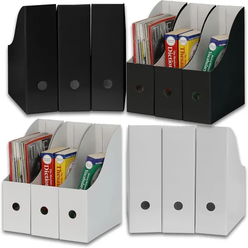 Vista 8 de Simple Houseware Paquete de 6 cajas para archivadores de revistas, organizador de cartón plegable, color negro