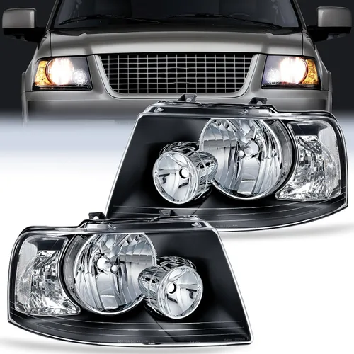 Vista 11 de Nilight - Conjunto de faros delanteros compatible con Ford F-150 Expedition 1997 1998 1999 2000 2001 2002 2003, carcasa negra, reflector ámbar