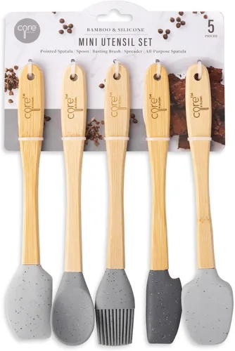 Vista 6 de Core Kitchen 8.25" 5pc Silicona Mini Utensilio Set Con Mangos De Bambú - Creta Multicolor Crete