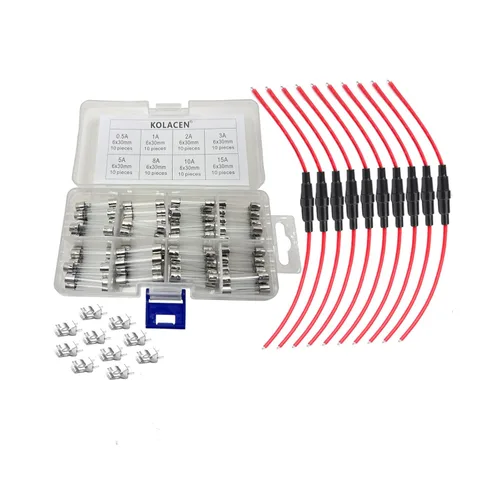 Vista 10 de Soporte de fusible AGC tipo tornillo en línea para automóvil de 0.197 x 0.787 in, 16 cables Awg, 10 piezas + fusible de tubo de vidrio de soplado