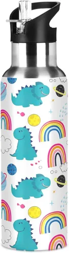 Vista 8 de Stainless Steel Vacuum Insulated Water Bottle 32 Oz, BPA-Free Sports Water Bottle with Straw for Gym Outdoor Travel School, Cute Dinosaurs Rainbows