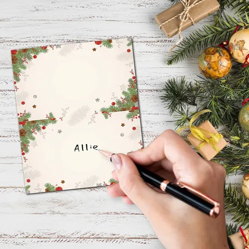 Vista 3 de Tarjetas de lugar de mesa de Navidad, tarjetas de lugar de asientos de Navidad para mesas, tarjetas de tienda de campaña de fiesta de vacaciones