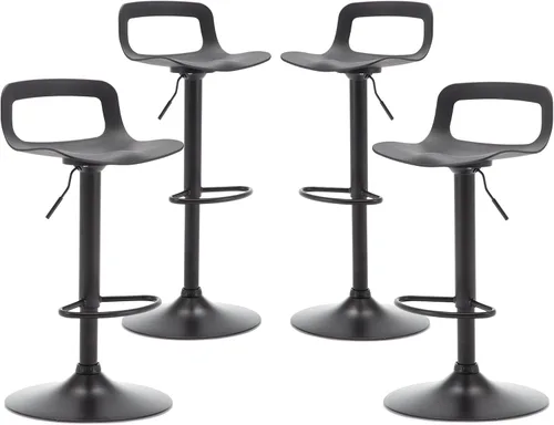 Vista 13 de Juego de 2 taburetes de bar, taburetes de bar giratorios de plástico ajustables, taburetes modernos con respaldo abierto y reposapiés, taburetes