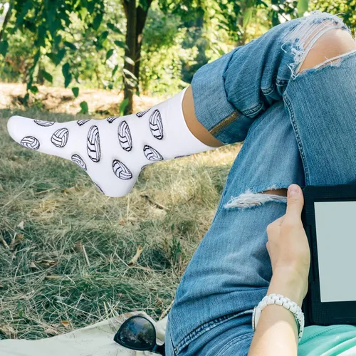 Vista 5 de 6 pares de calcetines de voleibol para hombre, divertidos calcetines deportivos para amantes del voleibol de fútbol, regalo para mujeres, correr