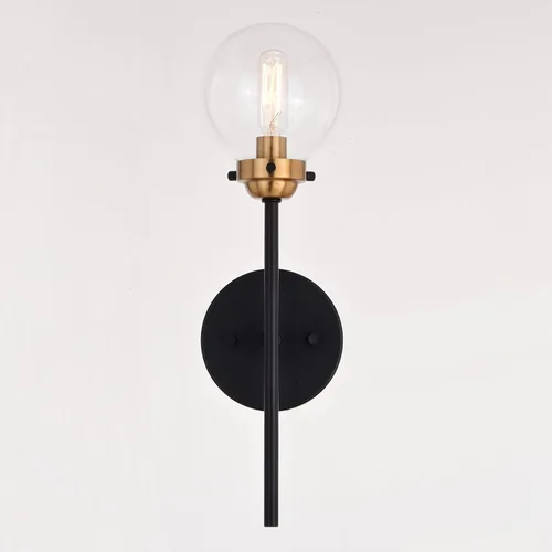 Vista 9 de VAXCEL Orbit 1 - Aplique de pared industrial MCM de latón y bronce aceitado claro globo de cristal transparente