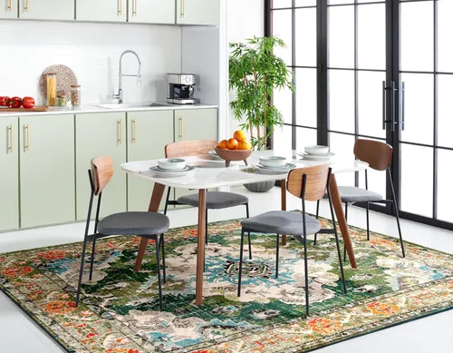 Vista 8 de Safavieh Tapete decorativo de 2 pies 2 pulgadas x 4 pies de la colección Monaco, verde y celeste, diseño desgastado de medallón, no desprende