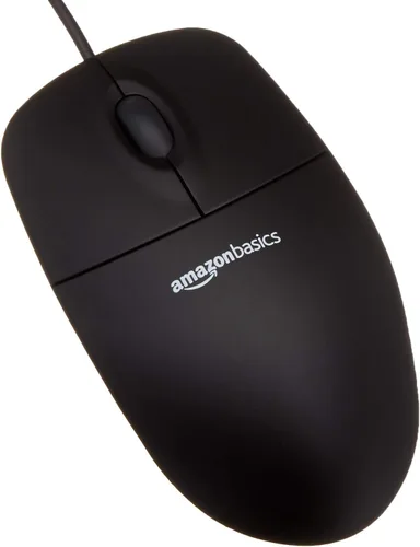 Vista 2 de Amazon Basics - Paquete de teclado y mouse con cable, tamaño completo, diseño QWERTY, negro