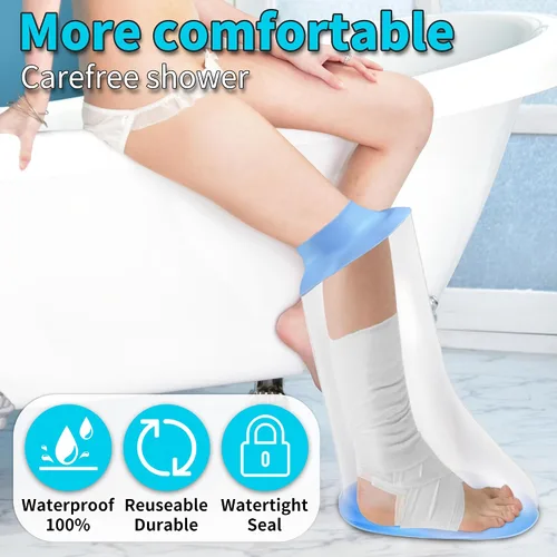 Vista 5 de Cubierta de ducha impermeable extra ancha con parte inferior antideslizante, protector de ducha de silicona elástica impermeable para pies después
