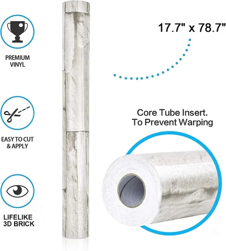Vista 9 de WENMER Papel tapiz de ladrillo 3D para despegar y pegar de 17.7 x 78.7 pulgadas, papel tapiz de ladrillo sintético, autoadhesivo, extraíble, papel