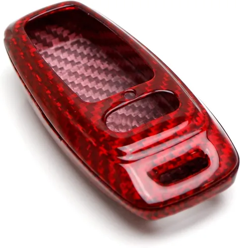 Vista 8 de iJDMTOY Funda para llavero de fibra de carbono, color rojo brillante, compatible con Audi 2019 en adelante A6 A7 E-Tron A8 Q8, llavero inteligente