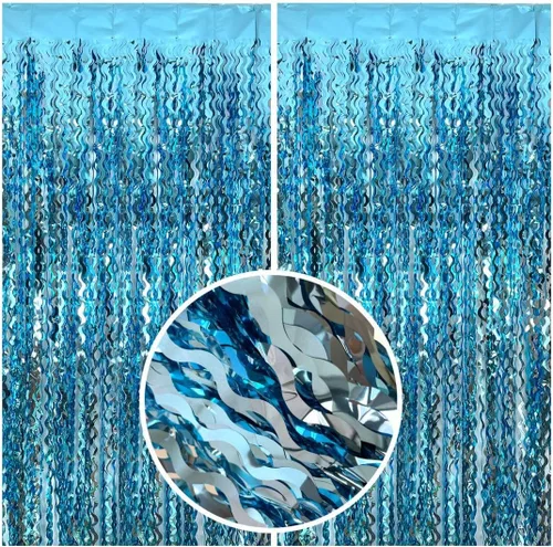Vista 22 de Telón de fondo negro para decoraciones de fiesta, cortina de flecos de papel de aluminio ondulado, telón de fondo de fotos, cortina de oropel