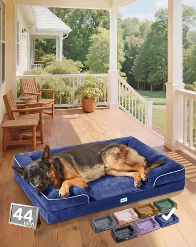 Vista 13 de OhGeni Cama ortopédica refrescante para perro, sofá refrescante para mascotas grandes con espuma viscoelástica, lavable a máquina, funda extraíble