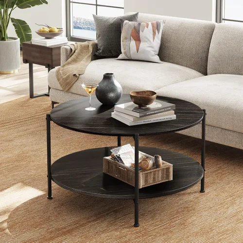 Vista 2 de WLIVE Mesa auxiliar redonda para sala de estar, mesa de centro pequeña de Negro (Charcoal Black)