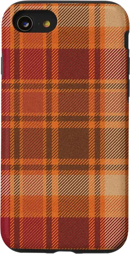 Vista 18 de iPhone 16 Vintage Halloween Naranja Rojo Plaid Otoño Calabazas Caso