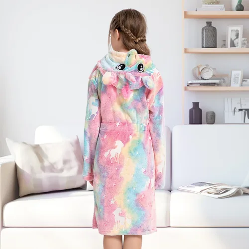 Vista 4 de ALLINCOZY Bata de baño que brilla en la oscuridad para niños de 3 a 12 años, bata de franela con capucha para niñas y niños, regalo de ropa