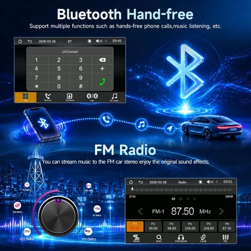 Vista 4 de Estéreo de coche de doble DIN con cámara de tablero, compatible con Apple Carplay, Android Auto, receptor de radio de coche con pantalla táctil de 7