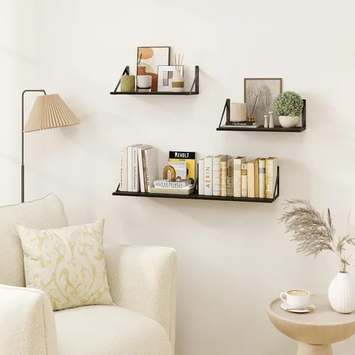 Vista 5 de Heimlove - Estantes flotantes negros profundos para pared, juego de 2 estantes de pared de madera de 16 pulgadas de ancho x 8 pulgadas