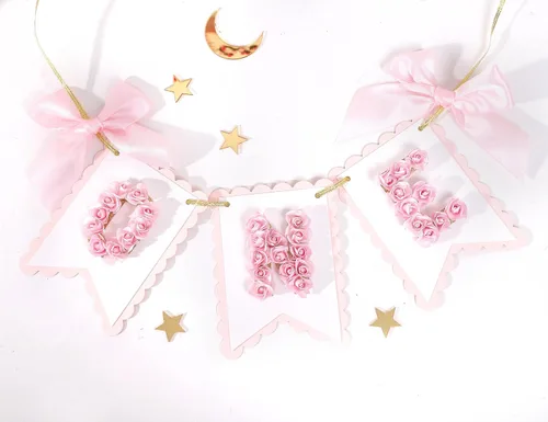 Vista 7 de Cartel de flor para silla alta de primer cumpleaños – Cartel de un cumpleaños rosa y dorado, decoración de princesa de primer cumpleaños, cartel