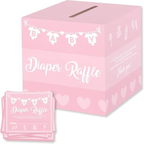 Vista 5 de Party Hearty - Boletos y caja para rifas de pañales, juego de baby shower, color azul 50 boletos de rifa, caja de tarjetas de boletos para rifas