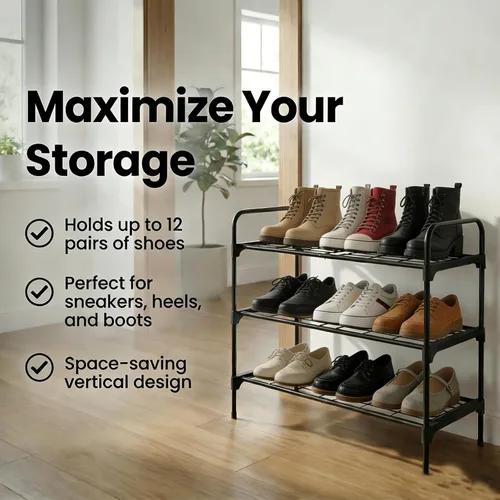 Vista 9 de 3-Tler - Zapatero organizador para zapatos, hierro inoxidable, estante espacioso para almacenamiento de zapatos para armario o entrada, se adapta a