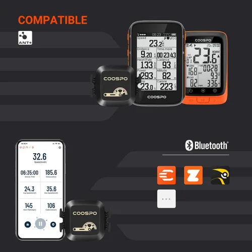 Vista 2 de COOSPO Sensor de cadencia y velocidad para ciclismo, Bluetooth inalámbrico y sensor de RPM de bicicleta ANT+ para computadoras de ciclismo