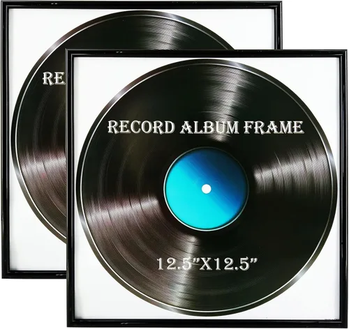 Vista 7 de Marco de álbum de grabación, paquete de 6, marco brillante de 12.5 x 12.5 pulgadas de alto, hecho para mostrar portadas de álbumes de vinilo LP, se