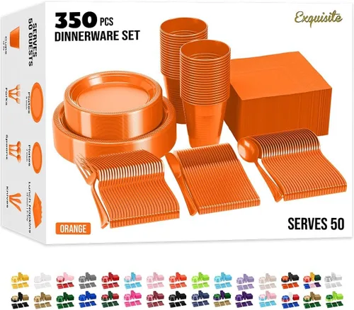 Vista 8 de Exquisite 350 Piezas Platos de Plástico de Cumpleaños Azules Para Fiestas, Juego de Platos Desechables de Cumpleaños Azules, 50 de Cada Juego
