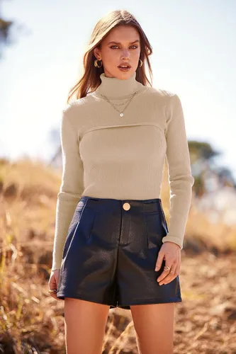 Vista 3 de PRETTYGARDEN - Suéter de punto de cuello alto para mujer, manga larga, suave, ajuste clásico