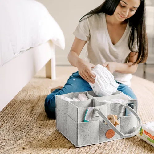 Vista 9 de KeaBabies Organizador de pañales para bebé con asa, organizador portátil de auto para bebé y almacenamiento para guardería, cambiador, cesta de Gris