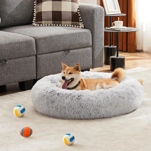 Vista 2 de DUMOS Cama para perro XL de 37.4 x 37.4 pulgadas para uso en interiores 2-Gris