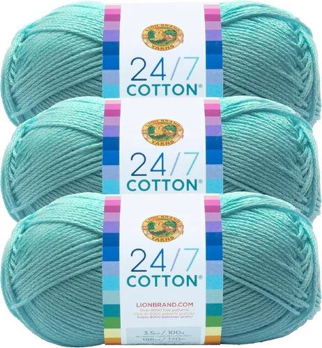 Vista 19 de Lion Brand Yarn - Hilo ligero 24/7 de algodón para tejer, hacer ganchillo y manualidades, Ámbar, paquete de 1 Light Worsted 100% Mercerized Cotton