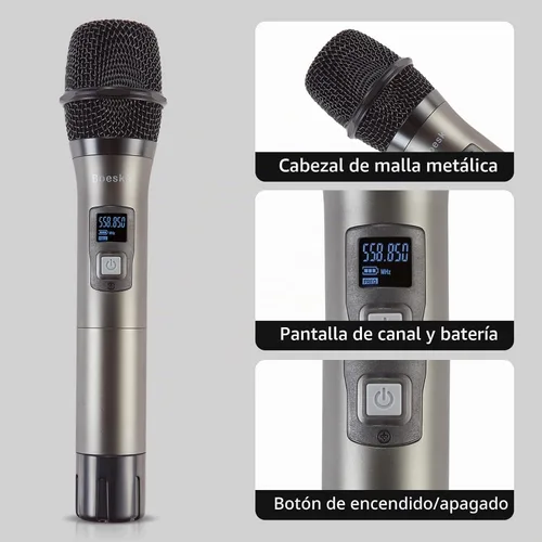 Vista 4 de Sistema de micrófono inalámbrico de 4 canales UHF, 2 micrófonos de mano inalámbricos y 2 micrófonos de diadema Lavalier para karaoke, iglesia