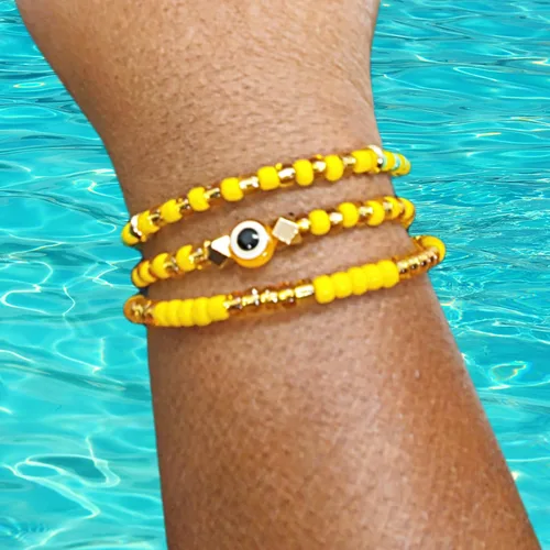 Vista 13 de Hecho a mano contra el mal de ojo orishas joyería de protección Ilde elástico elástico ajustable con cuentas unisex amuleto pulsera conjunto