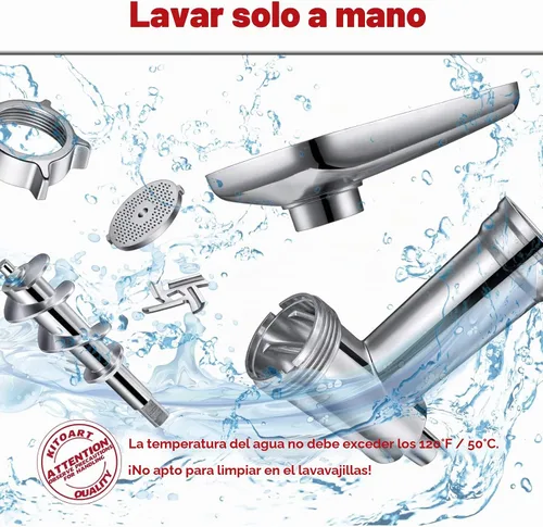 Vista 6 de KITOART - Molinillo de carne de metal para batidora de pie KitchenAid Aluminium Grinder Body, Stainless Plates and Blades, Sausage Stuffer Kit