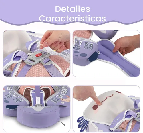 Vista 5 de Mambobaby Flotador de piscina para bebés sin deslizamiento con toldo y cola flotador de natación no inflable para bebés, espuma perla, UPF 50+