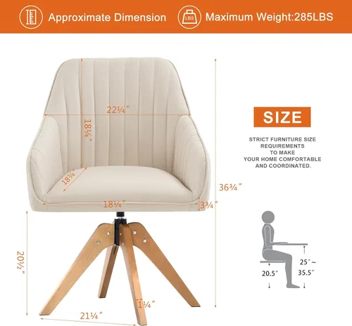 Vista 2 de Furniliving Silla Giratoria de Acento Moderna de Mediados de Siglo para Sala de Estar, Silla de Escritorio de Madera con Brazos, Sillas con Brazos