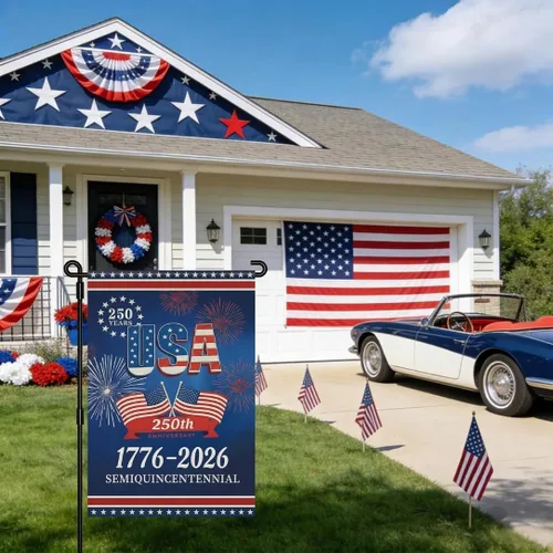 Vista 9 de 250 Anniversary USA Garden Flag, 250th Anniversary America Flag 1776-2026 Commemorative Patriotic 250 Year Banner 4th of July Yard Sign Double-Sided