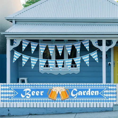 Vista 4 de Oktoberfest Bavarian Pennant Banner – Letrero de jardín de cerveza de tela para fiesta de Oktoberfest, suministros de decoración de festivales