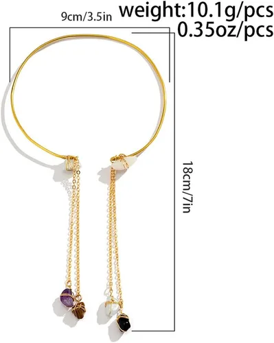 Vista 4 de Jovono Brazalete bohemio con colgante de piedra curativa para la parte superior del brazo, borla abierta, joyería delicada para el brazo para mujer