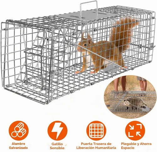 Vista 2 de Trampa de jaula animal vivo de 23,3", alambre galvanizado plegable