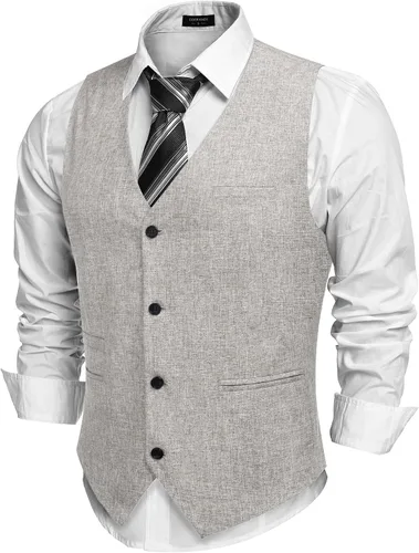 Vista 10 de COOFANDY Chalecos casuales de negocios para hombre, chaleco ligero de corte ajustado para traje Verde militar