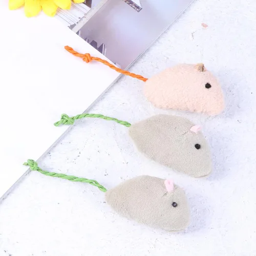 Vista 7 de KALLORY 3 ratones de piel realista de imitación de felpa con cola larga para juego interactivo y masticación, estimula gatos y gatitos y mascotas